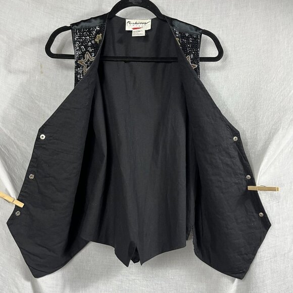 All Over Sequin Bead Vest Women M Stars Vintage 90s Metallic Retro Sparkle 80s - Picture 5 of 14